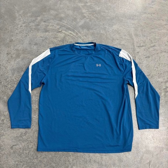 Under Armour Other - Under Armour Blue Polyester Long Sleeve Shirt White Shoulder Stripes Size XXL